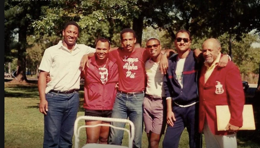Kappa Chi Brothers in the park, 1980s